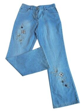 NWOT Y2K L.A. Blues Embroidered Flare Jeans Light Wash Rhinestone Boho Denim